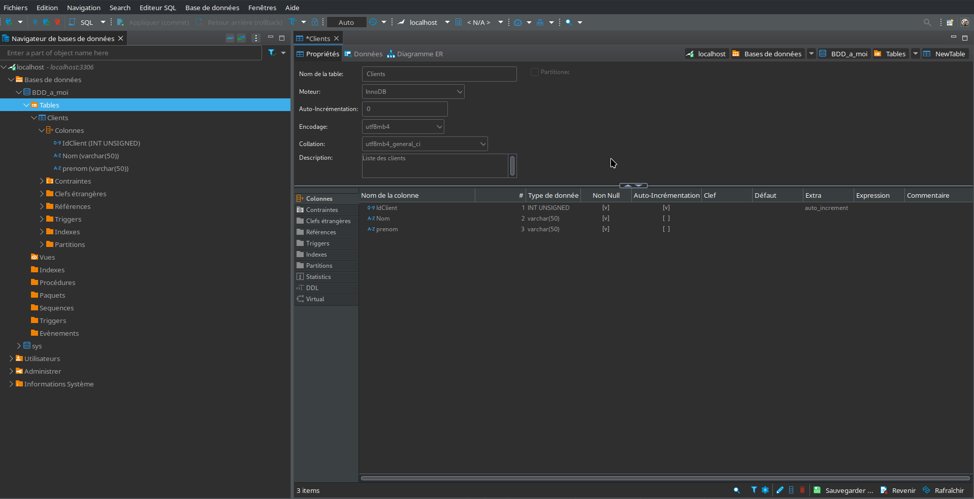 creation table DBeaver